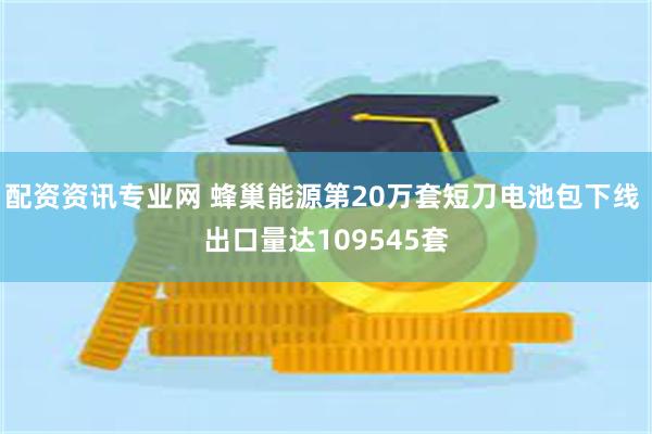配资资讯专业网 蜂巢能源第20万套短刀电池包下线 出口量达109545套